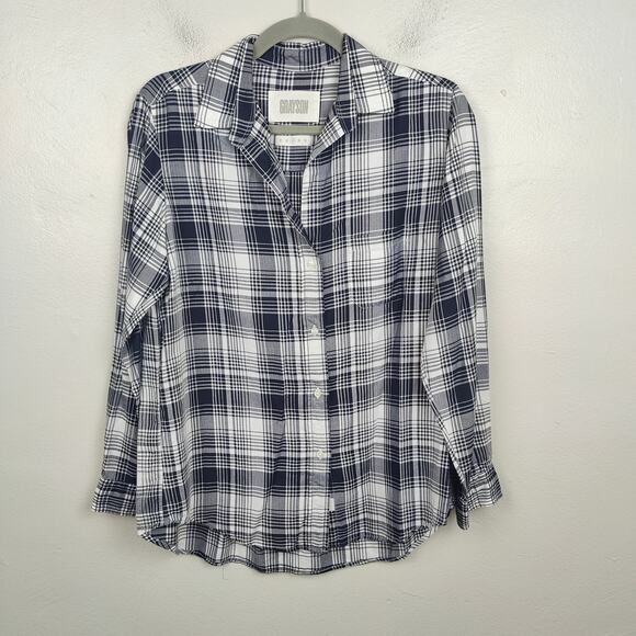 Grayson The Hero‎ Top Womens Medium 3 Blue Black White Check Button Up Cotton - Picture 1 of 6